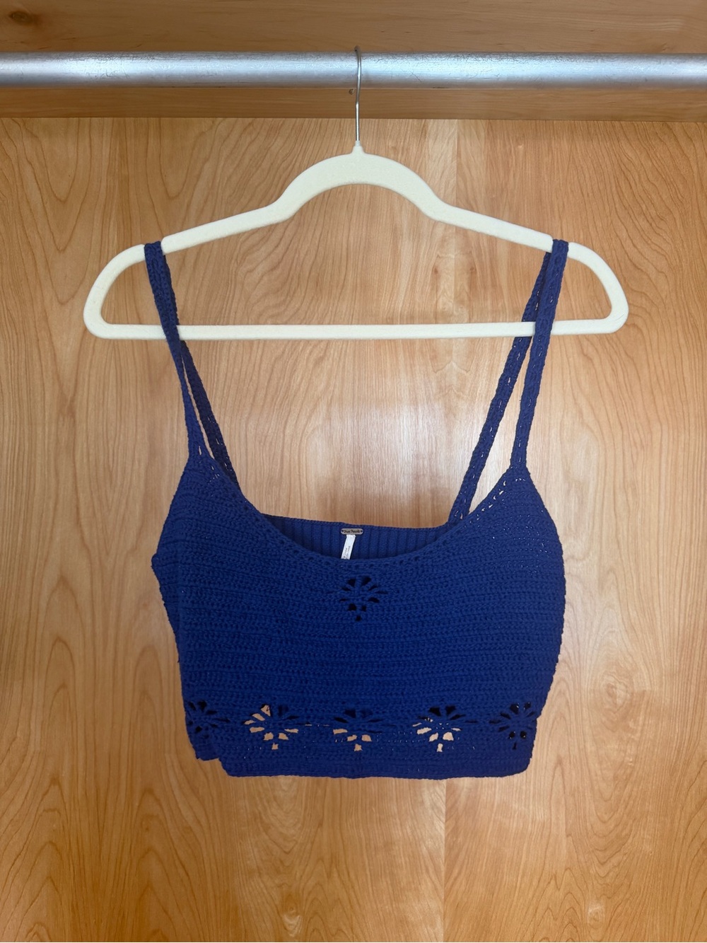 Free People Navy Crochet Crop Tank